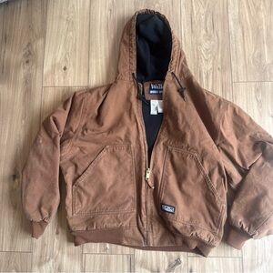 Walls Jacket Men L Tall Brown Duck Canvas Hooded Fleece Lined Insulated Workwear